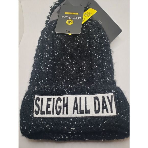 Body glove BLACK beanie hat body glove sleigh all day with pom pom ski cap - Picture 1 of 4